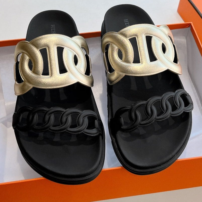 HM 25 Extra Sandal Gold Black Calfskin 292562