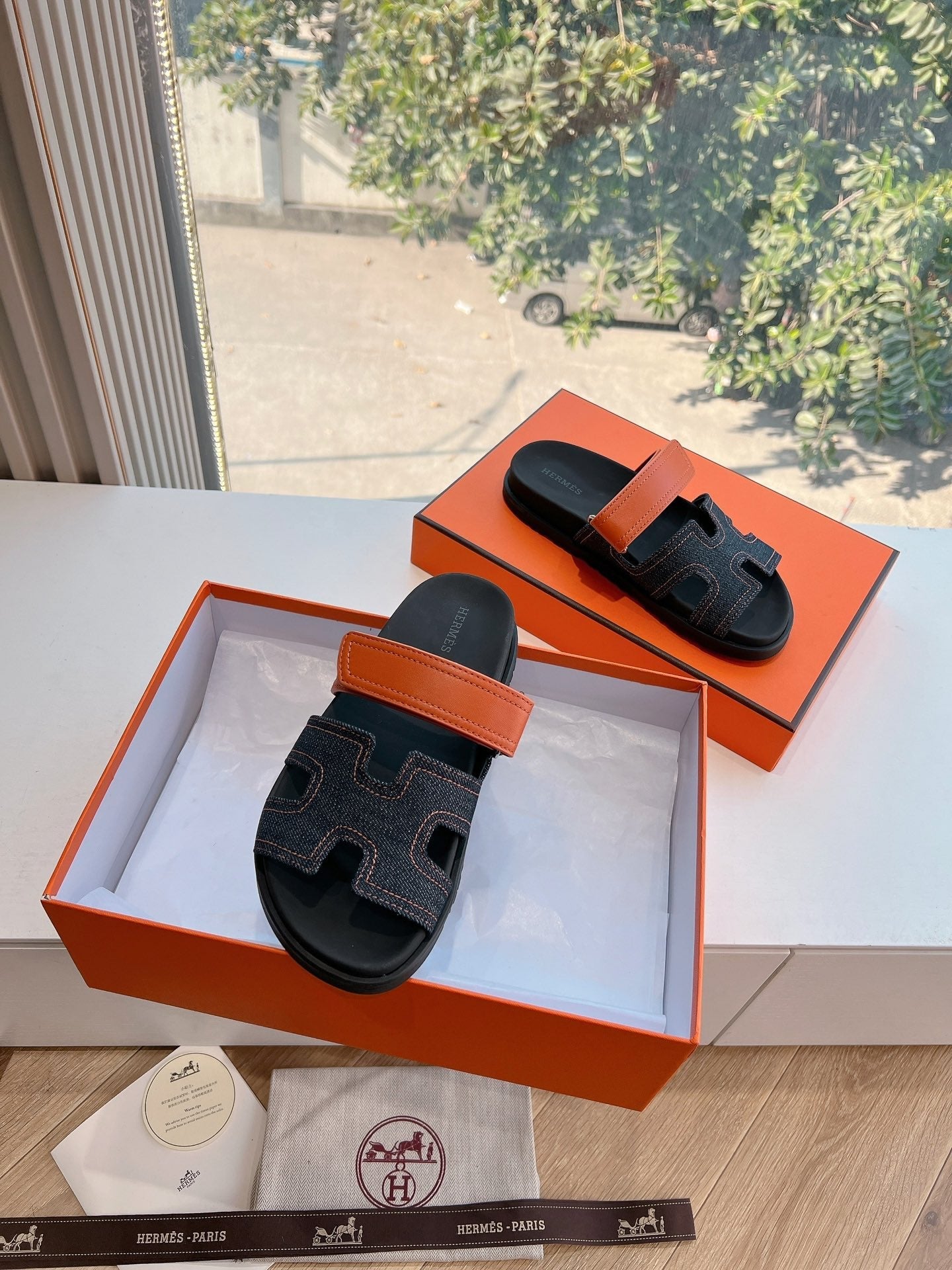 HM Chypre Sandal Bleu Brut Denim and Calfskin 202806