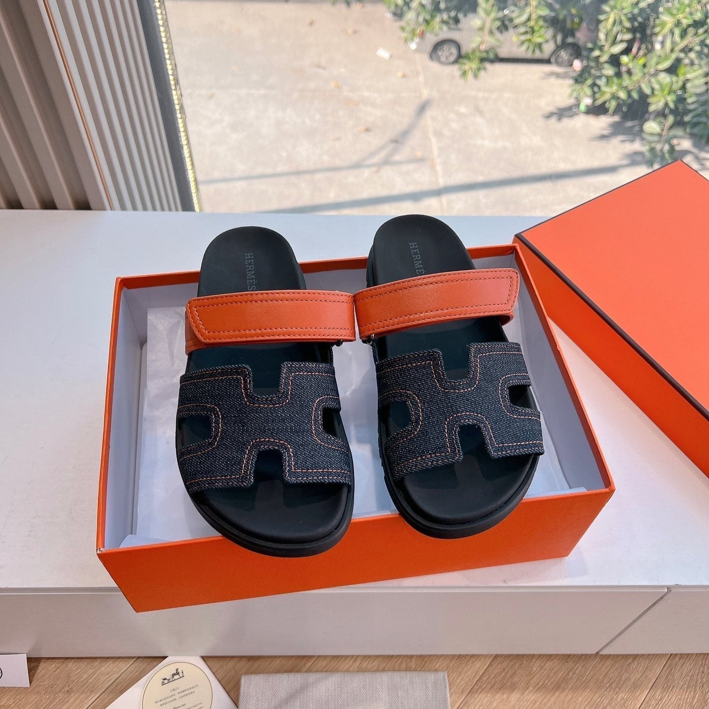 HM Chypre Sandal Bleu Brut Denim and Calfskin 202806