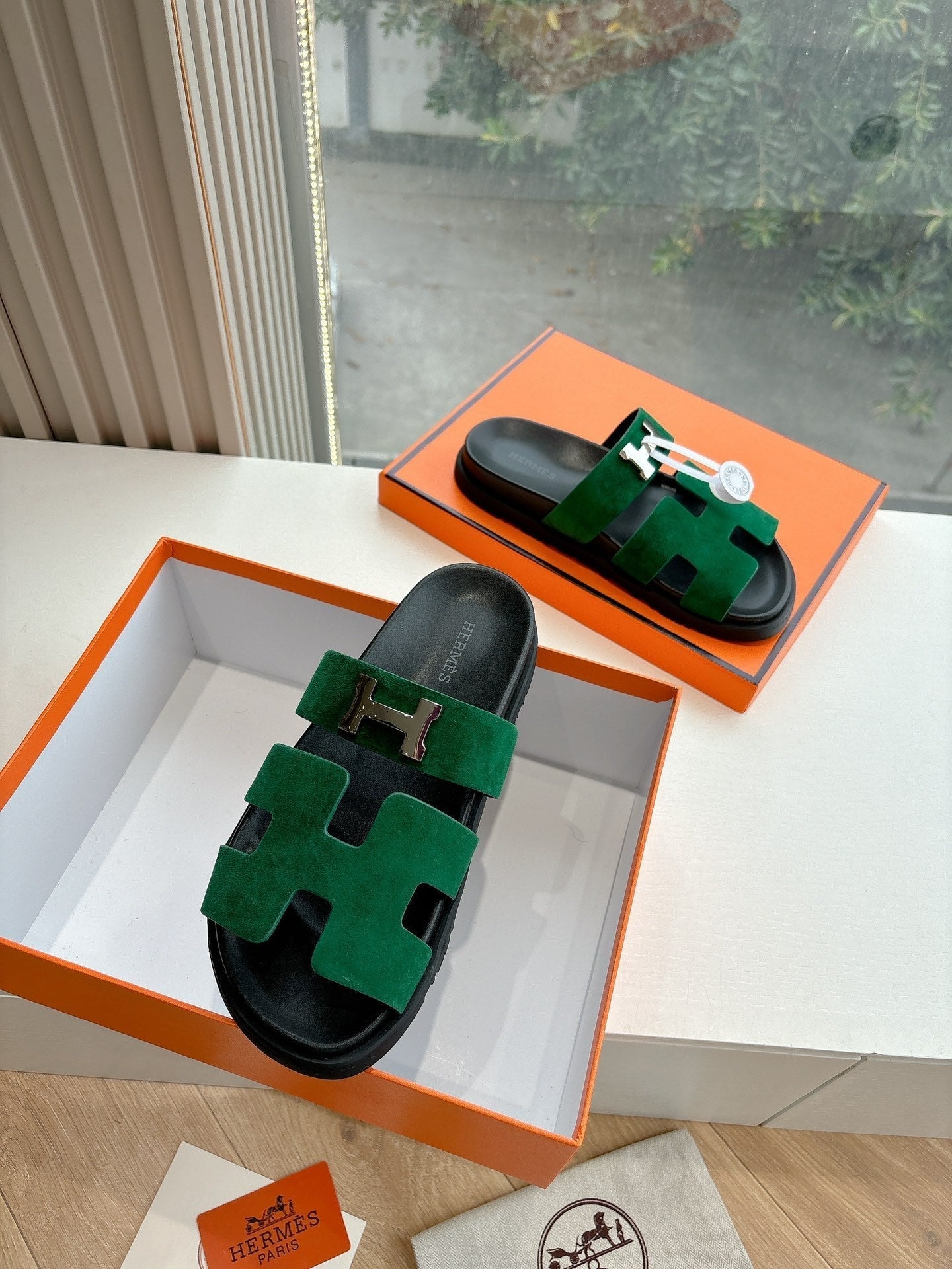 HM 25 Chypre Sandal Green Suede Calfskin Silver H