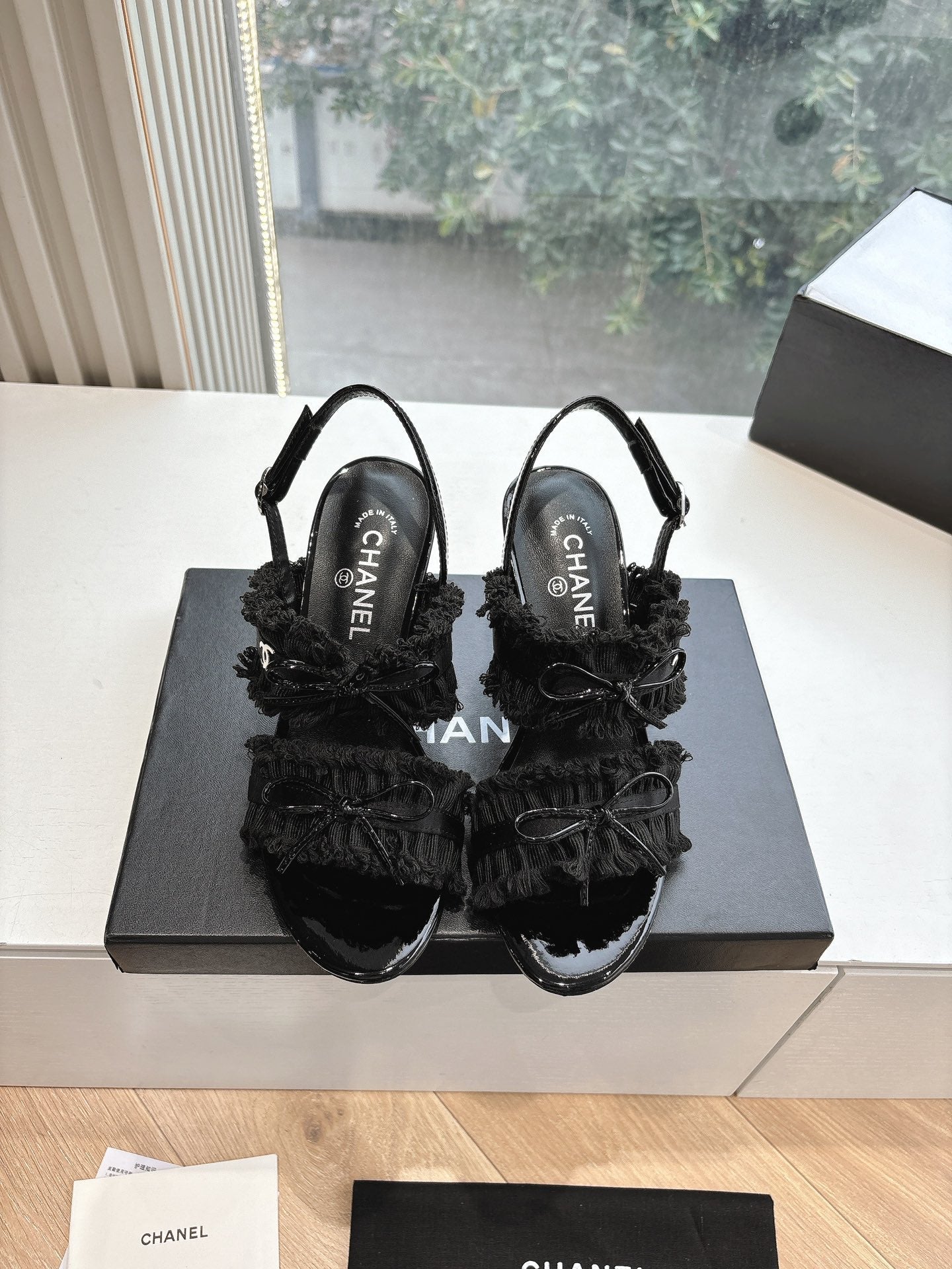 CC Sandals with bow tie Black 7cm Lambskin 202870