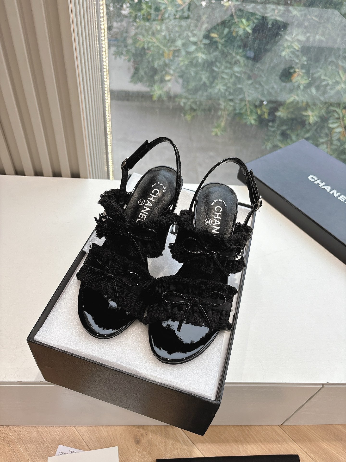 CC Sandals with bow tie Black 7cm Lambskin 202870