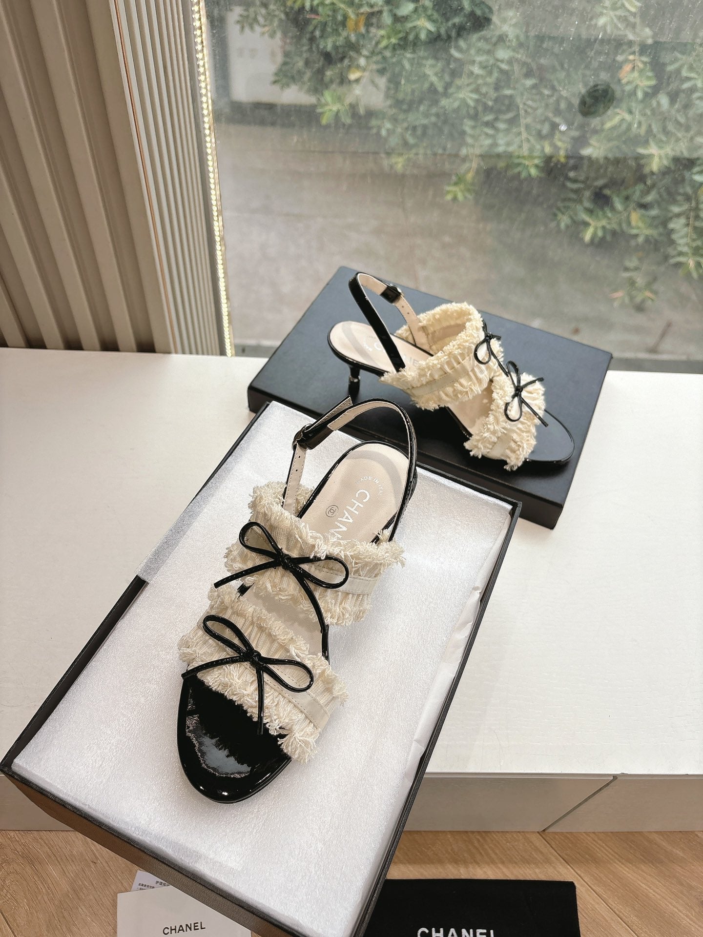 CC Sandals with bow tie White 4,5cm Lambskin 202873