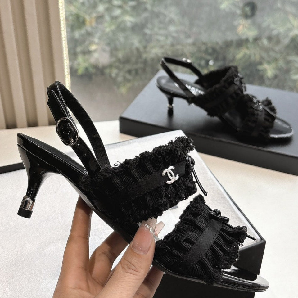 CC Sandals with bow tie Black 4,5cm Lambskin 202875