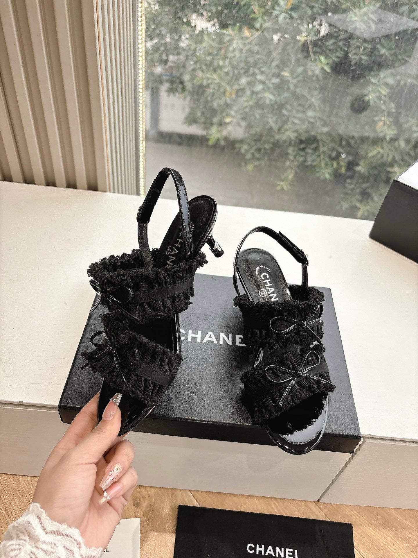 CC Sandals with bow tie Black 4,5cm Lambskin 202875