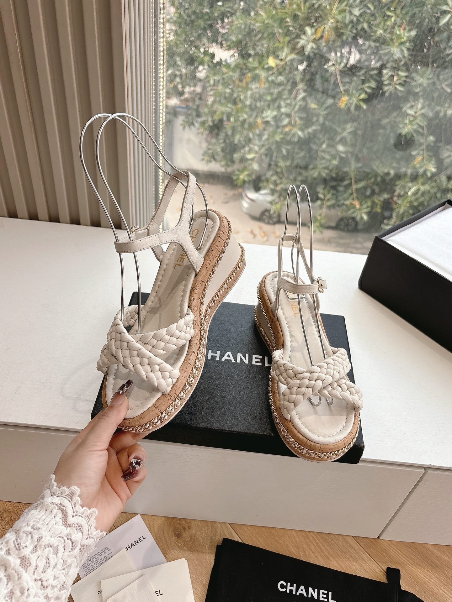 CC Mules Sandals Cream 6cm Lambskin 202886