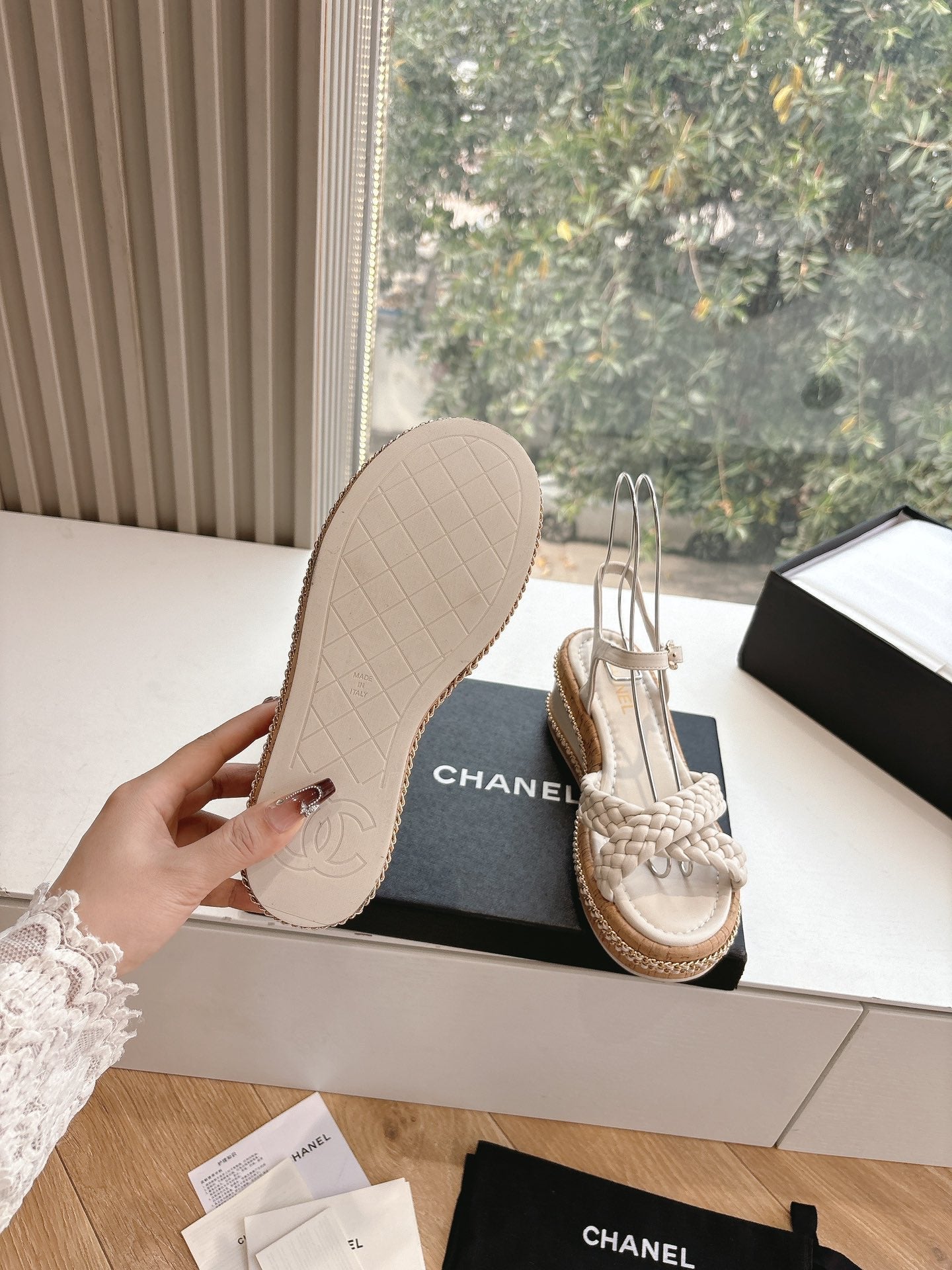 CC Mules Sandals Cream 6cm Lambskin 202886