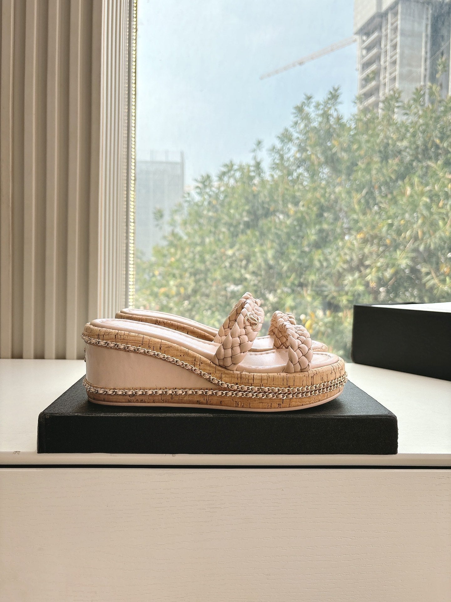 CC Sandals Pink original braided 6cm lambskin 202890