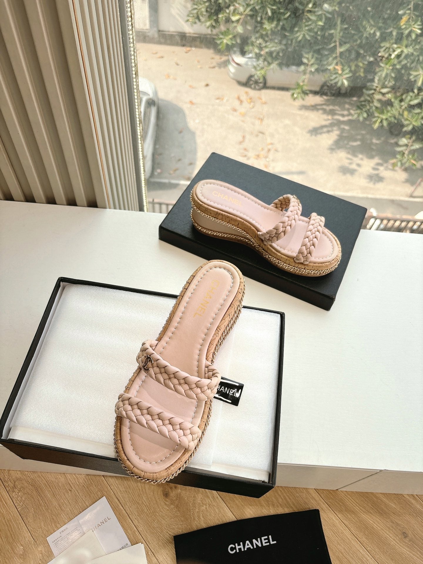 CC Sandals Pink original braided 6cm lambskin 202890