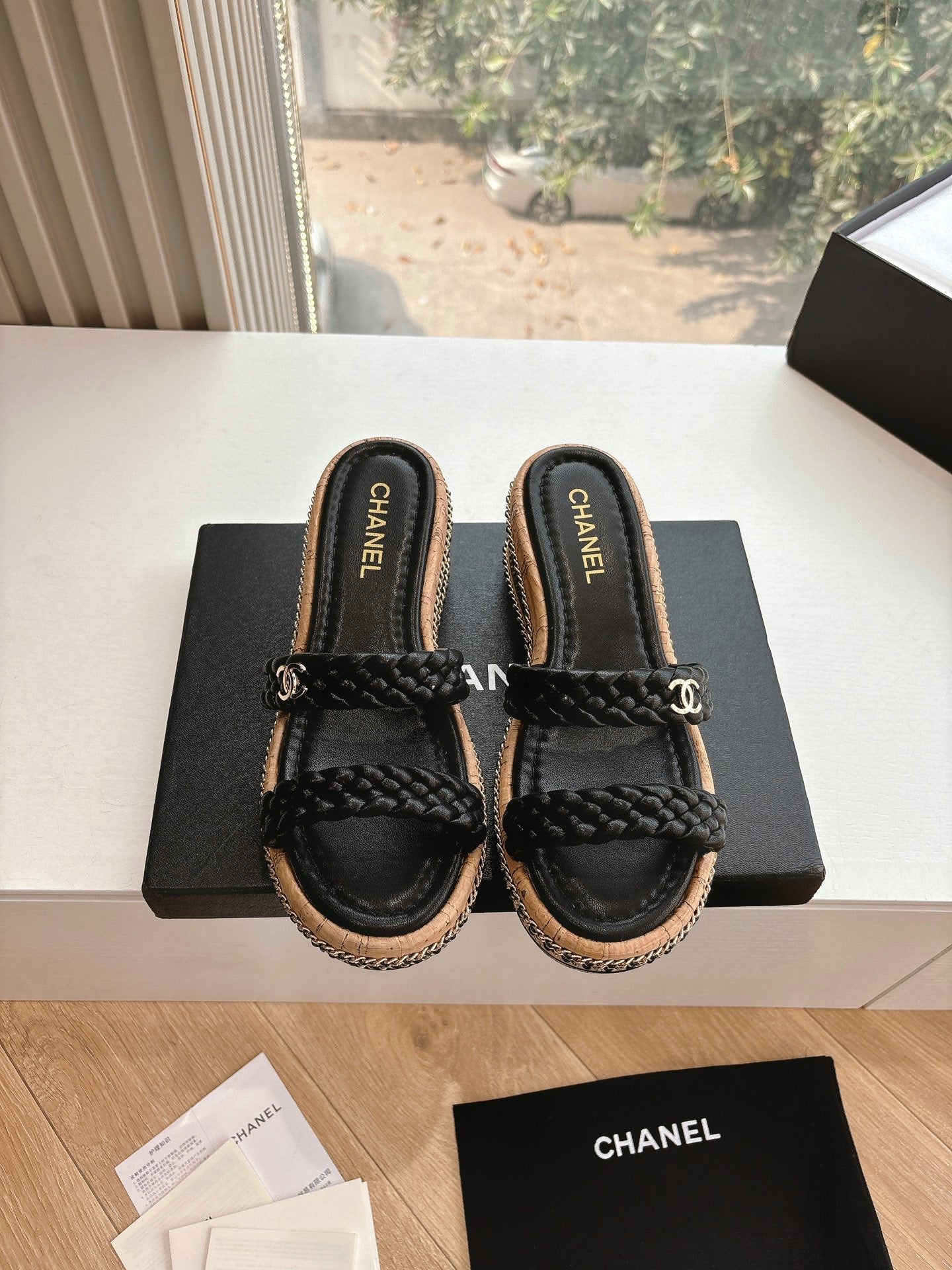 CC Sandals Black original braided 6cm lambskin 202892