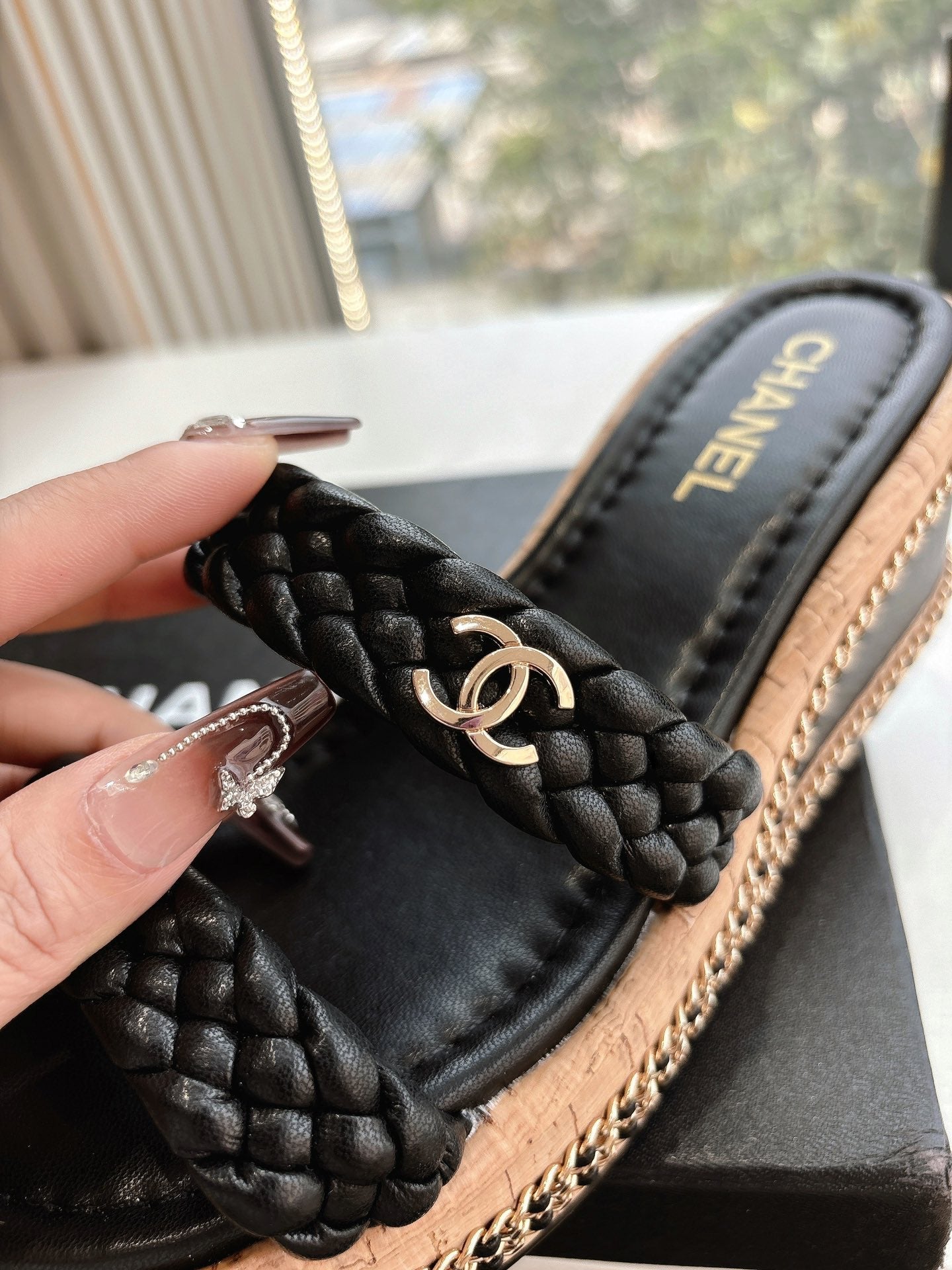 CC Sandals Black original braided 6cm lambskin 202892