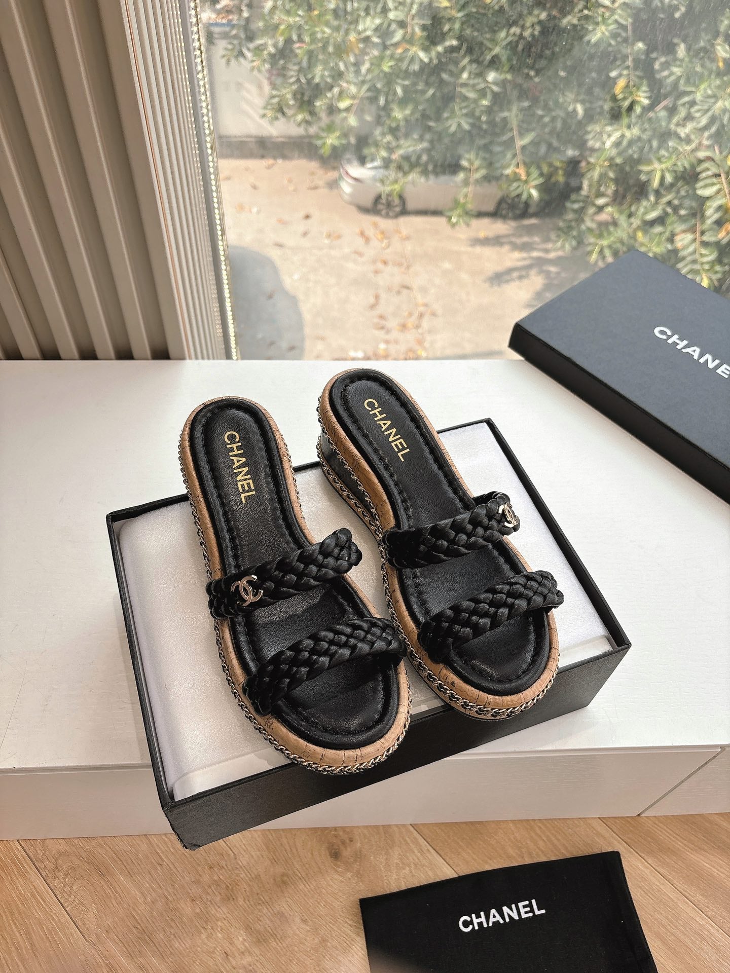 CC Sandals Black original braided 6cm lambskin 202892