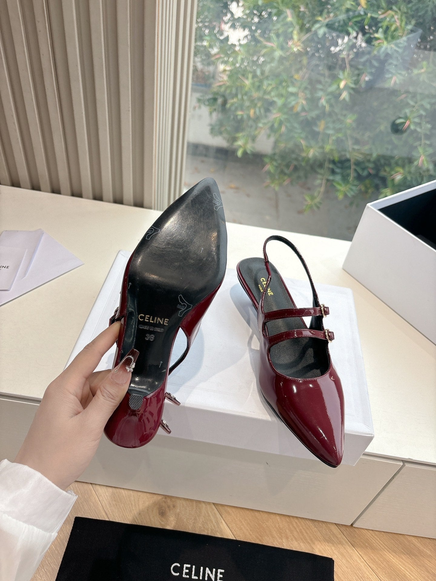 CELINE  Slingback Red Patent Leather 285947