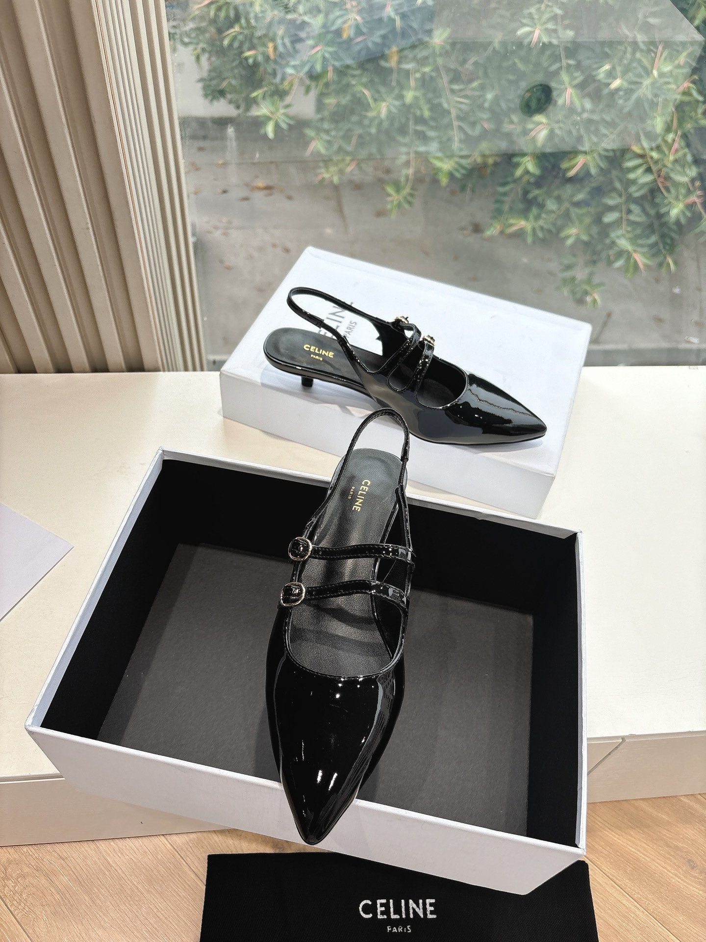 CELINE  Slingback Black Patent Leather 285949