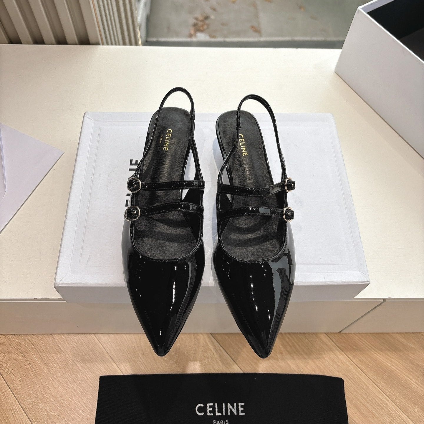 CELINE  Slingback Black Patent Leather 285949
