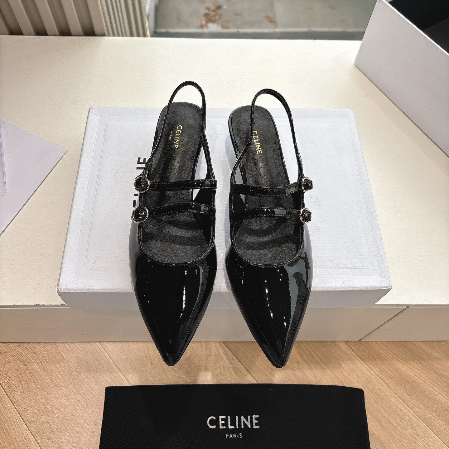 CELINE  Slingback Black Snake Embossed Leather 285948