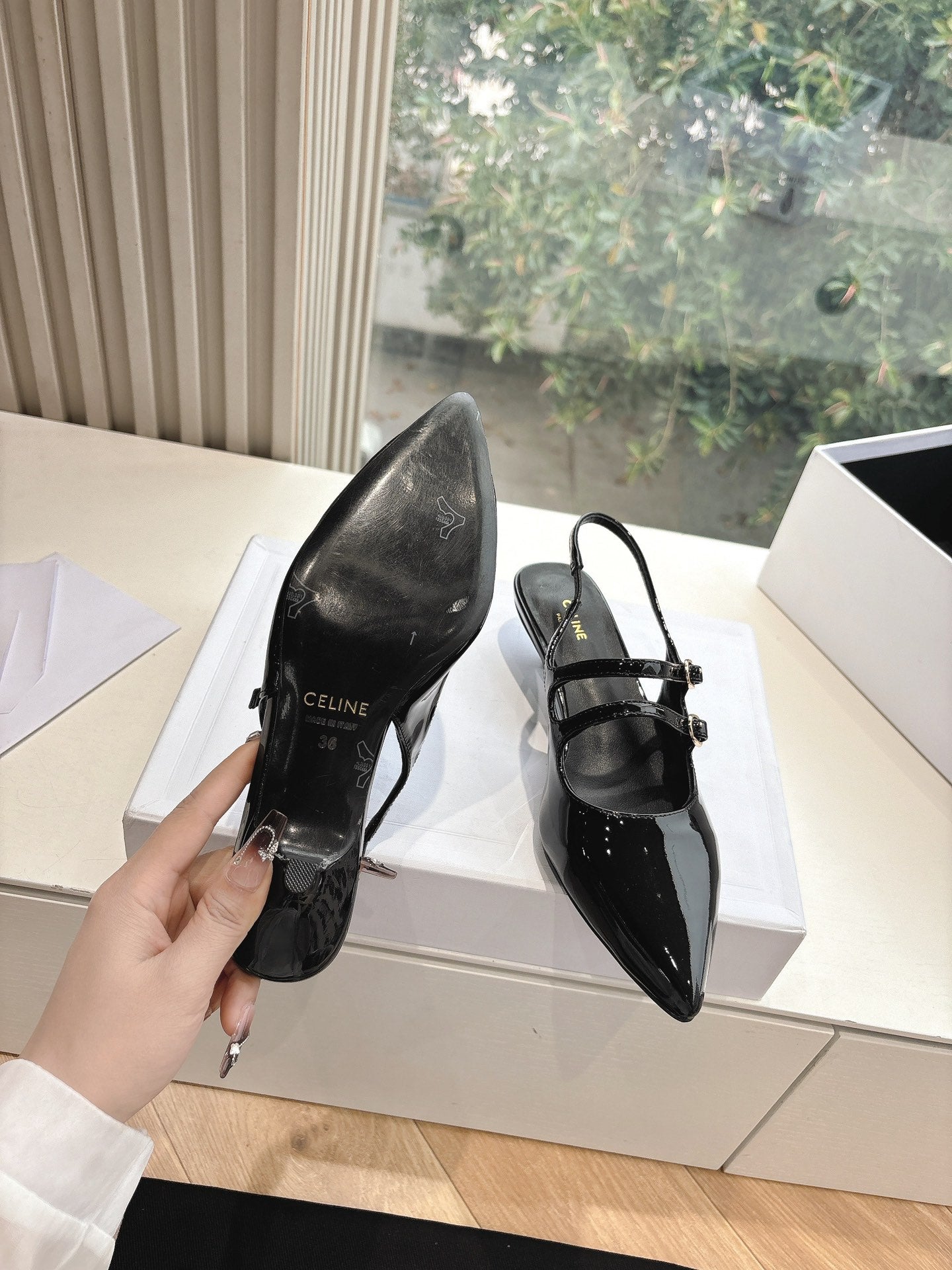 CELINE  Slingback Black Patent Leather 285949