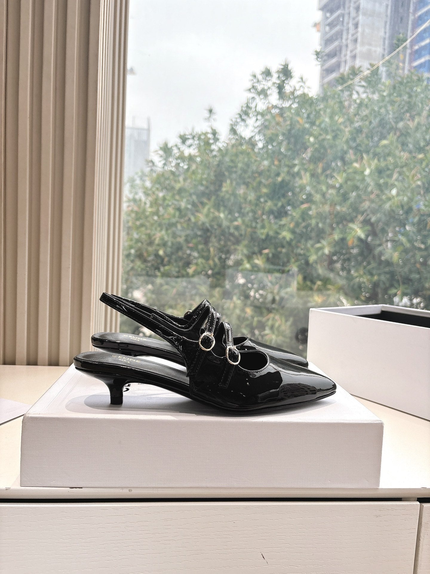 CELINE  Slingback Black Patent Leather 285949