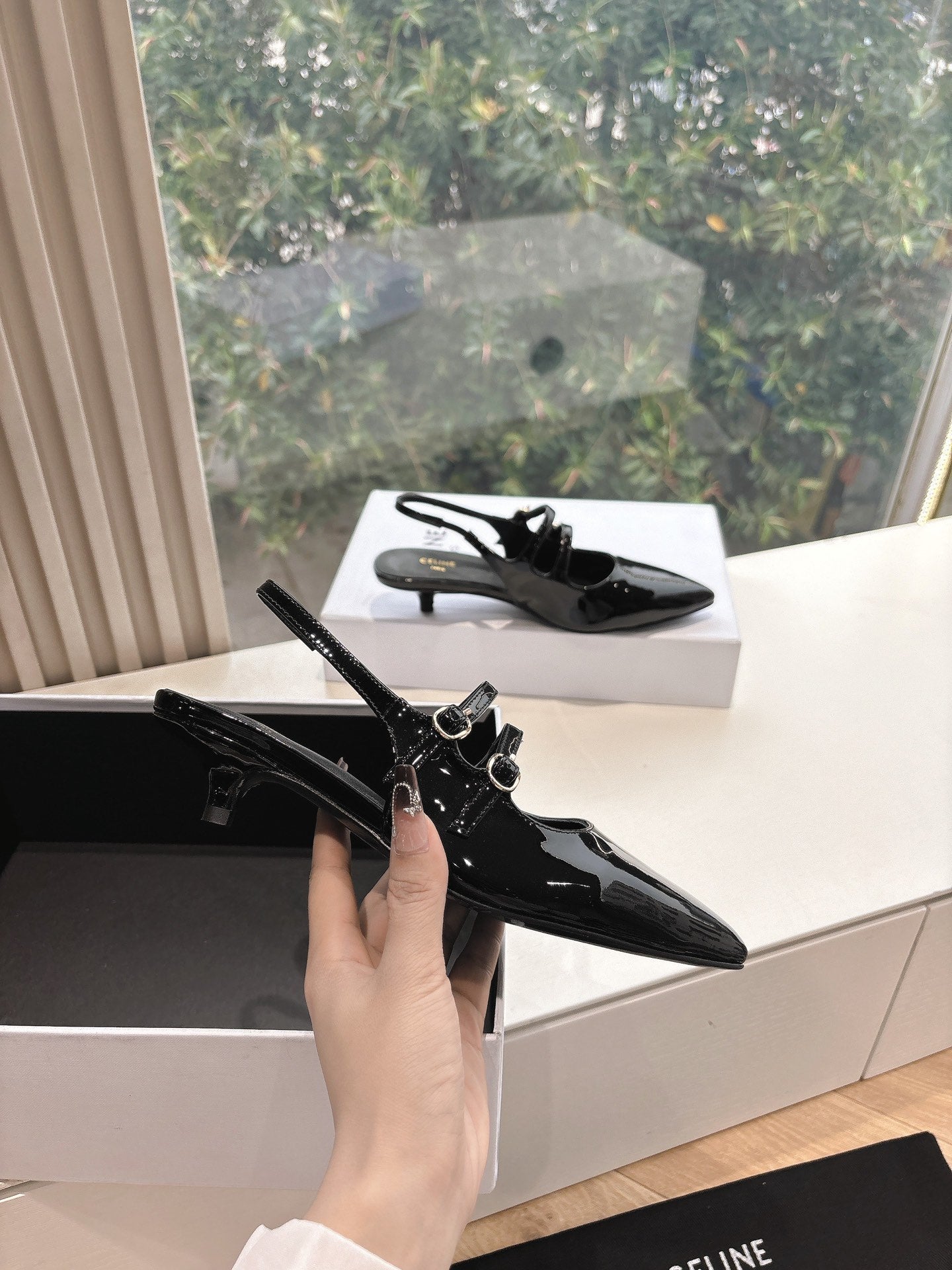 CELINE  Slingback Black Snake Embossed Leather 285948