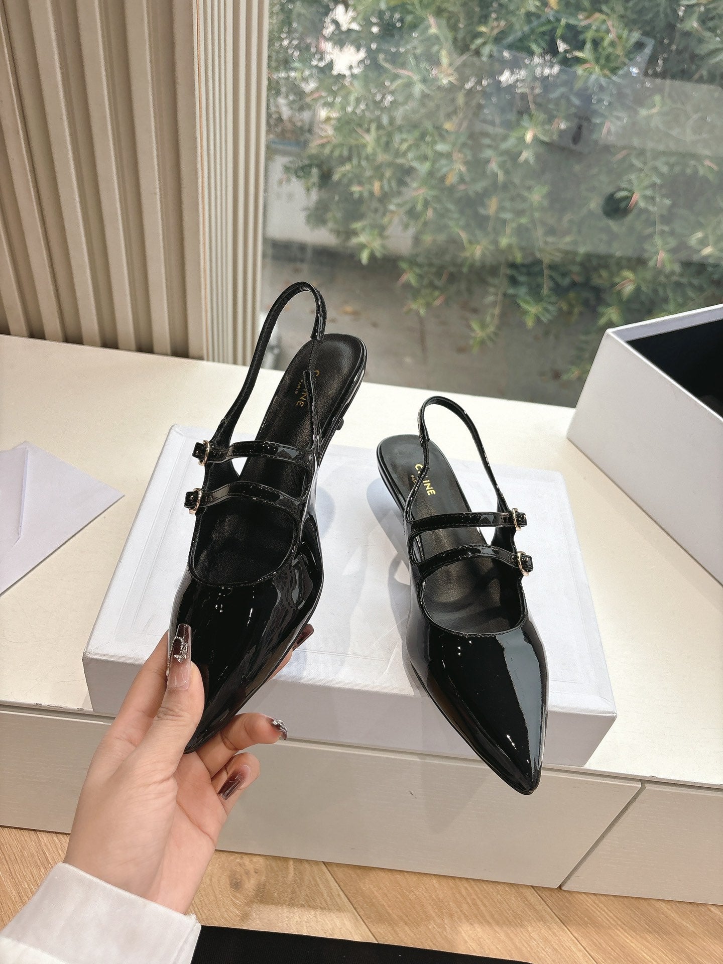 CELINE  Slingback Black Patent Leather 285949