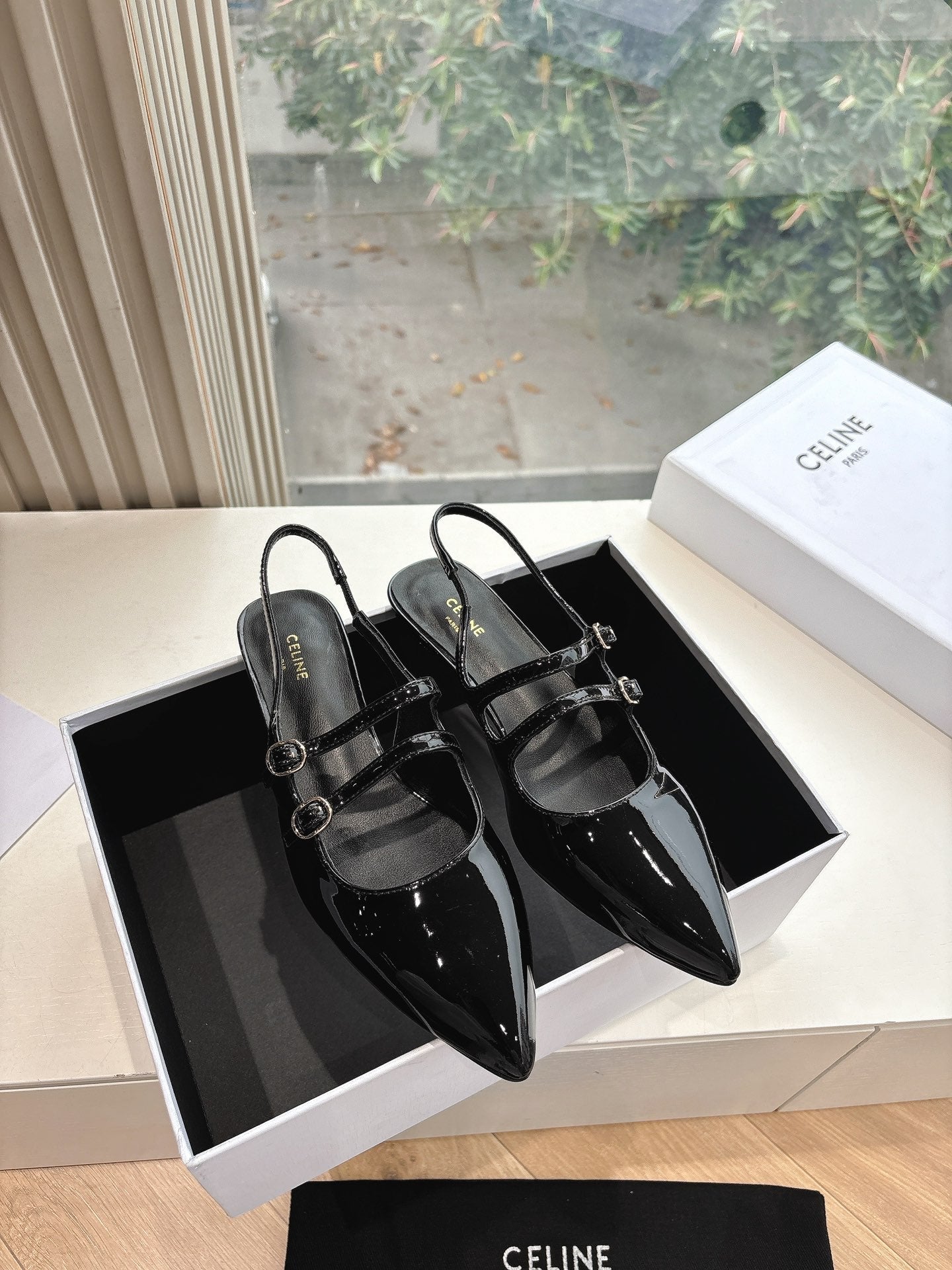 CELINE  Slingback Black Snake Embossed Leather 285948