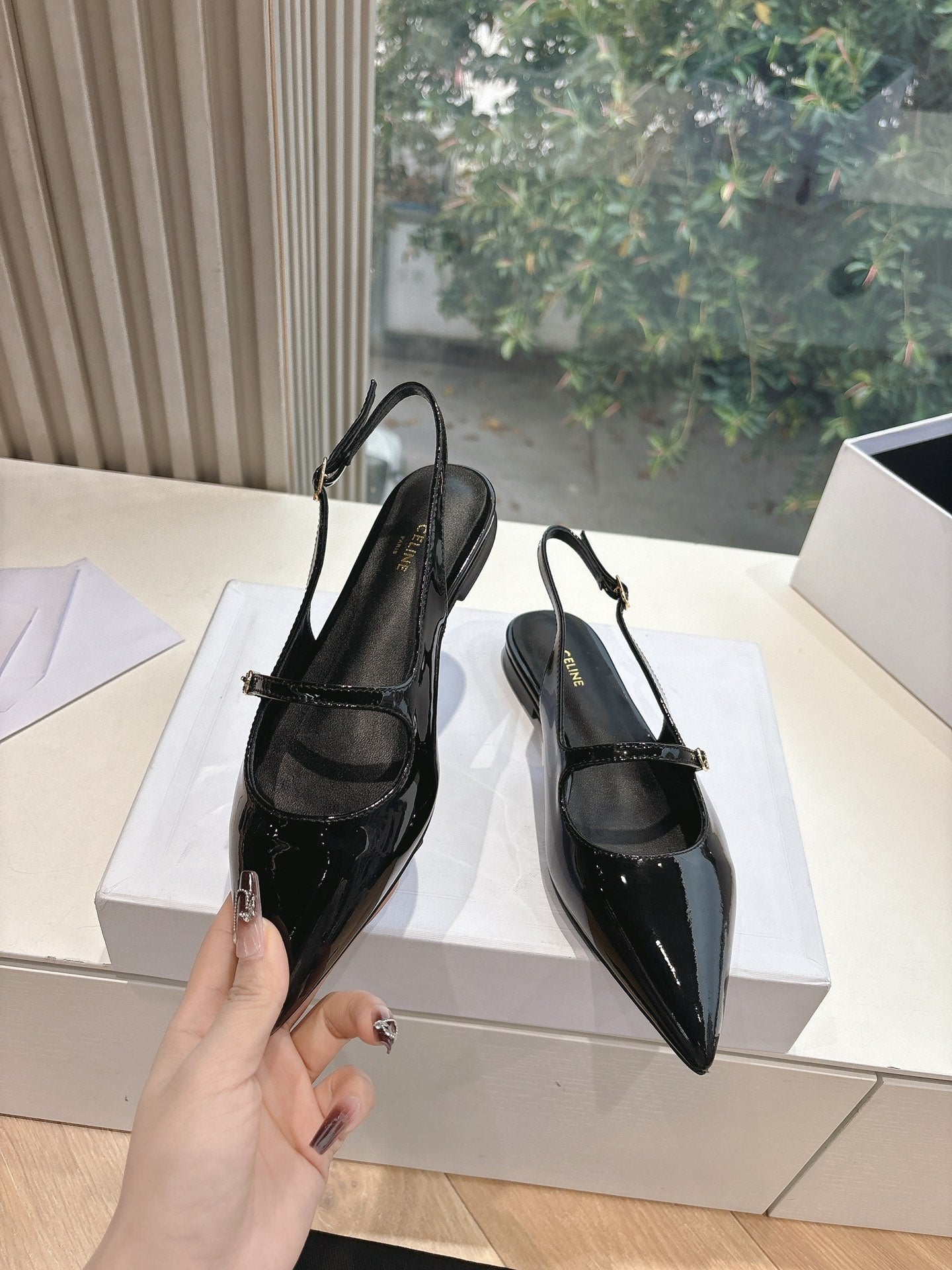 CELINE  Slingback Black Patent Leather 285952