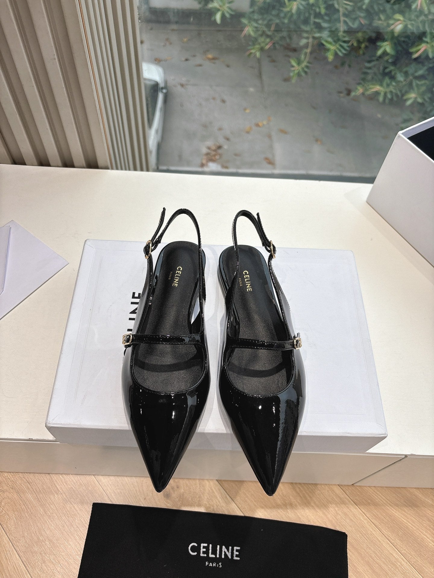CELINE  Slingback Black Patent Leather 285952