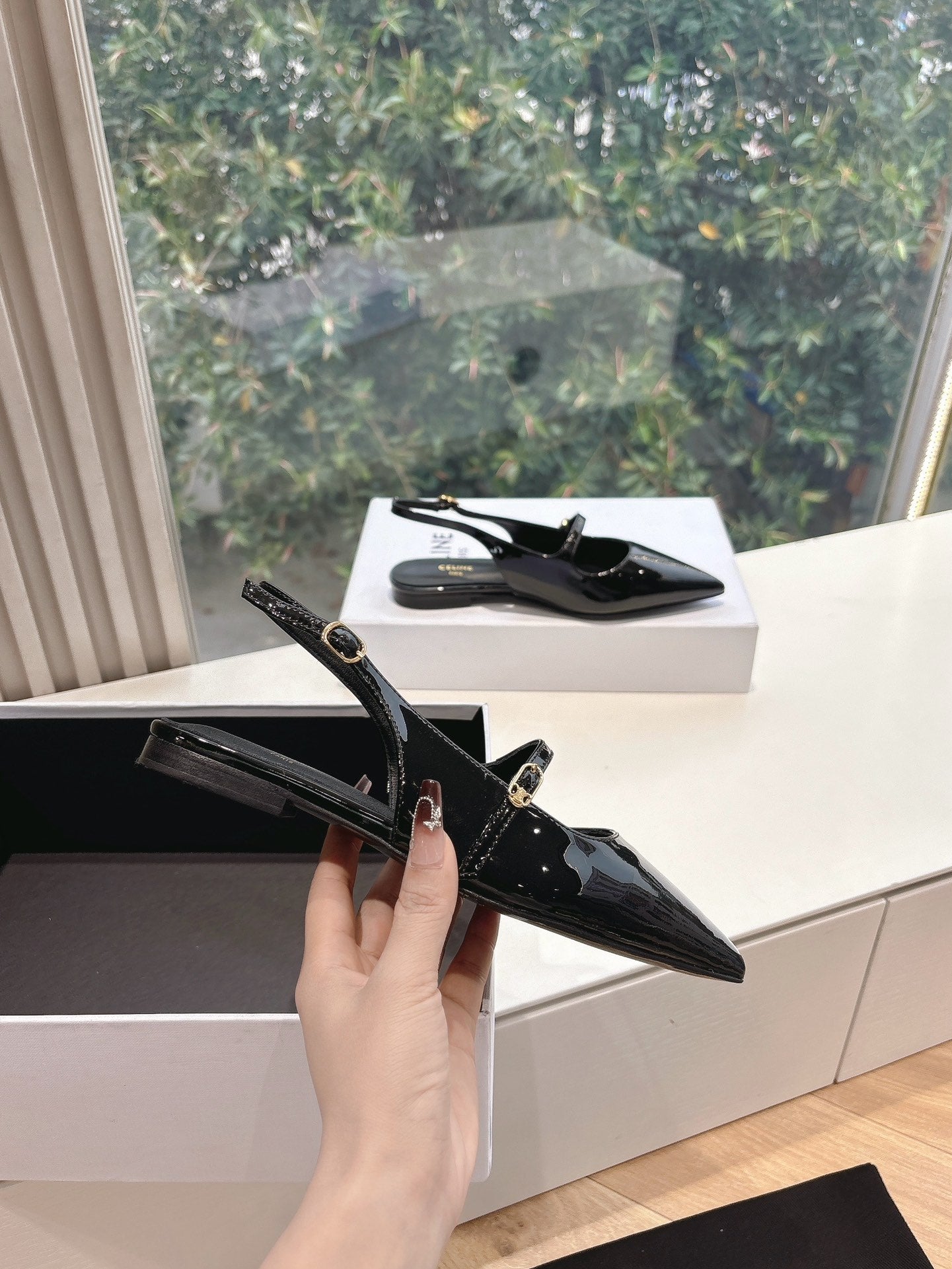 CELINE  Slingback Black Patent Leather 285952