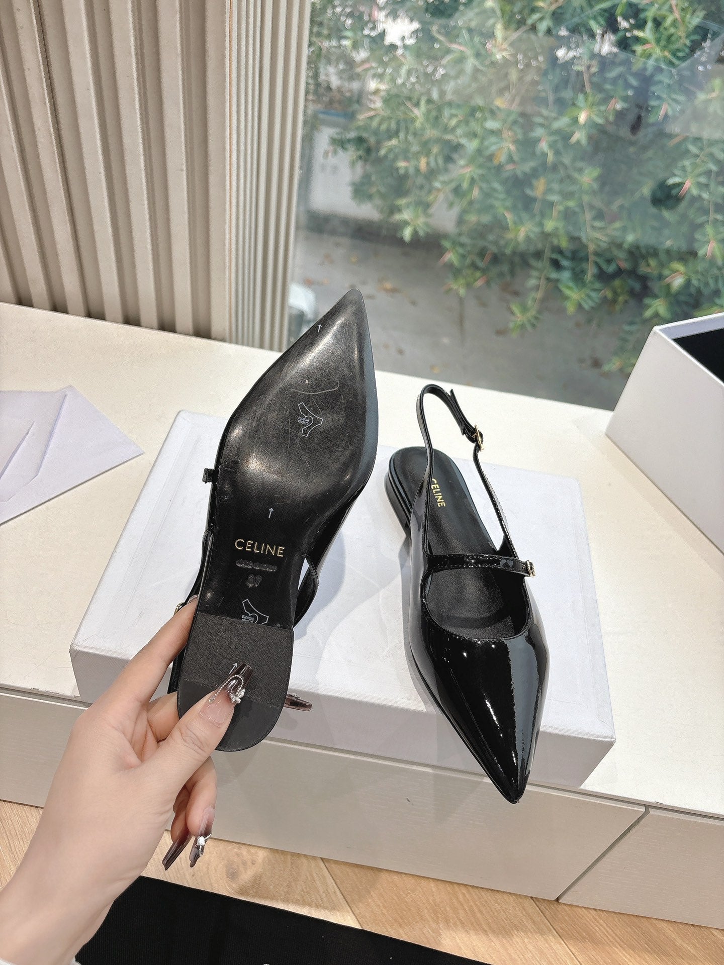 CELINE  Slingback Black Patent Leather 285952