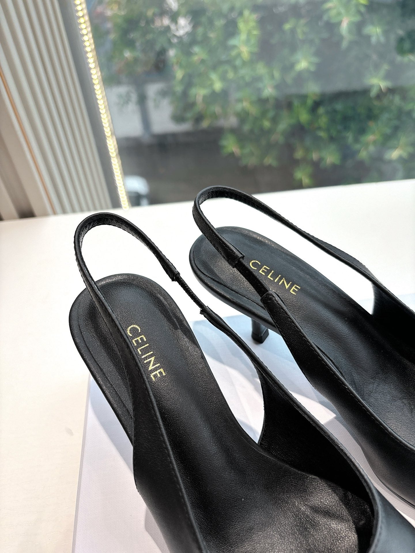 CELINE Slingback  Leopard Black Leather 285983