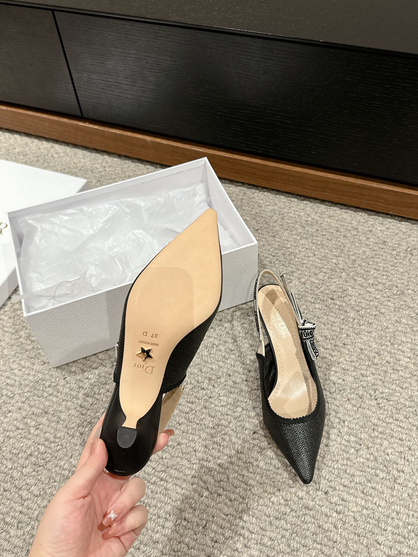 cd slingback 65 black raffia lambskin