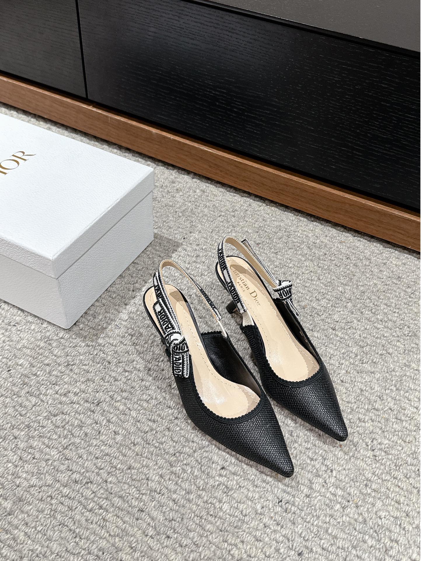 cd slingback 65 black raffia lambskin
