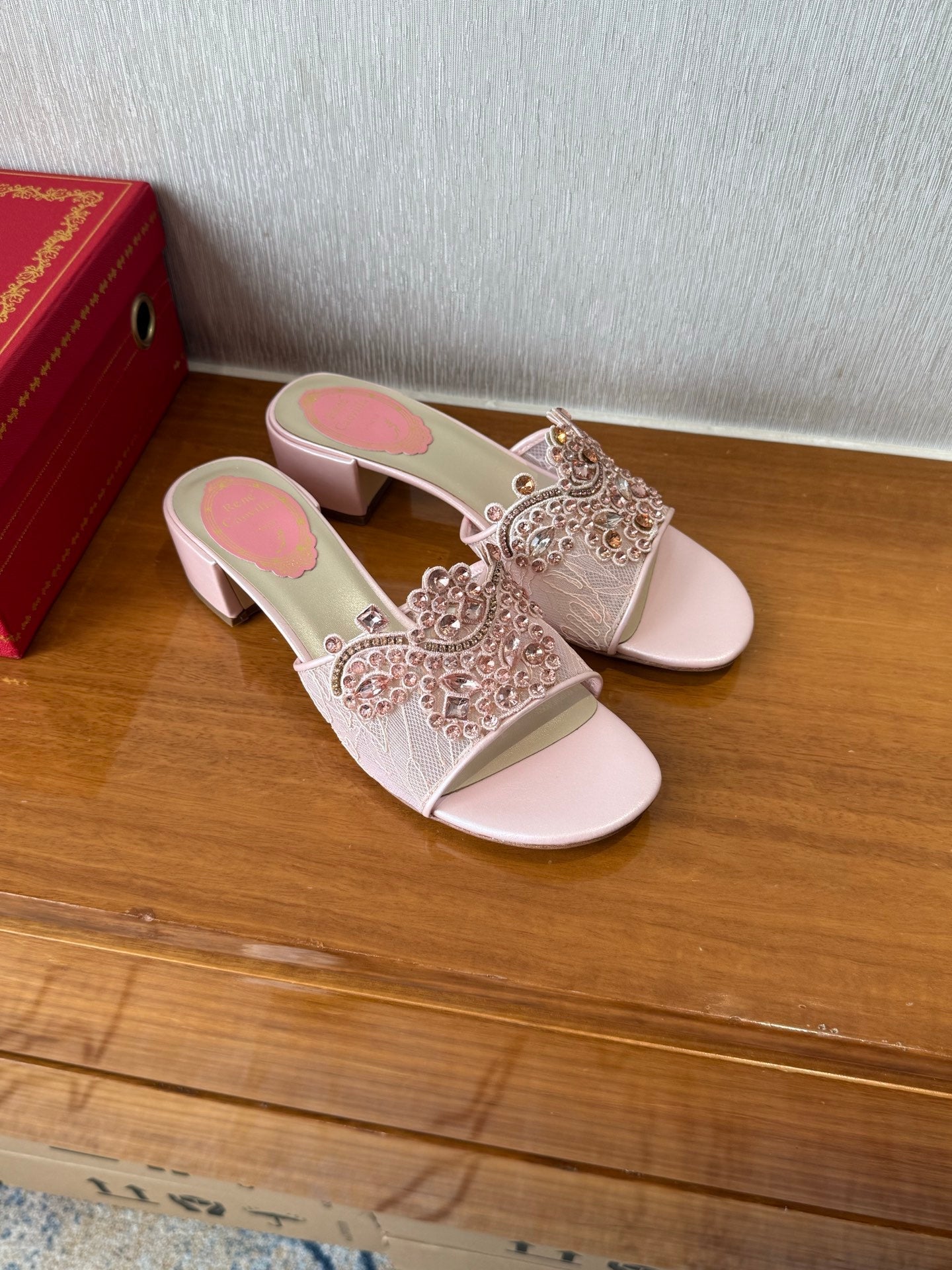 RC 25 Crystal Chandelier Sandals Pink Sheepskin 221961
