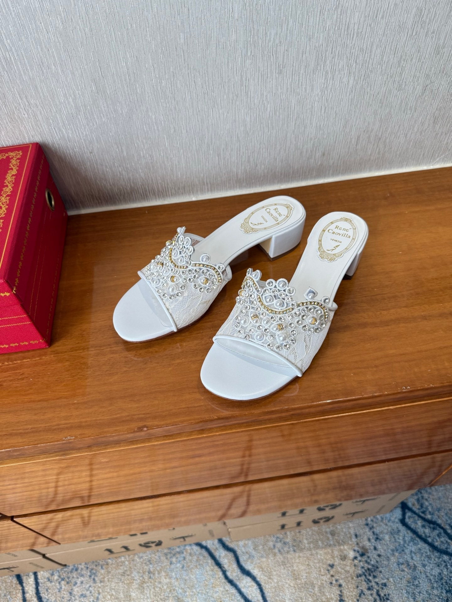 RC 25 Crystal Chandelier Sandals White Sheepskin 221963
