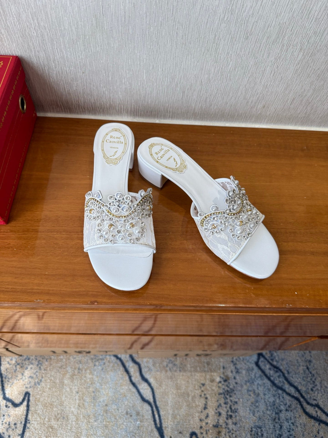 RC 25 Crystal Chandelier Sandals White Sheepskin 221963
