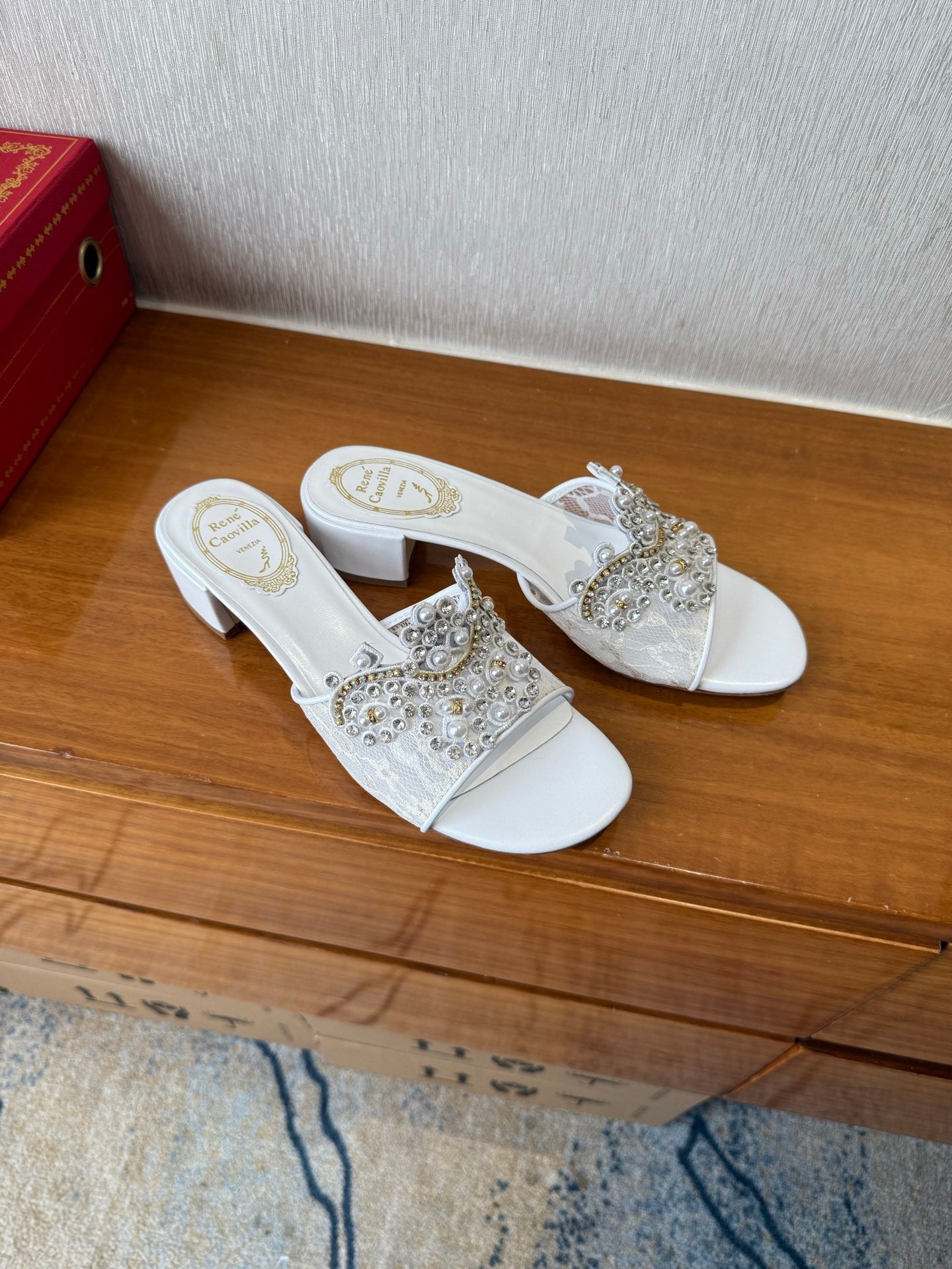 RC 25 Crystal Chandelier Sandals White Sheepskin 221963