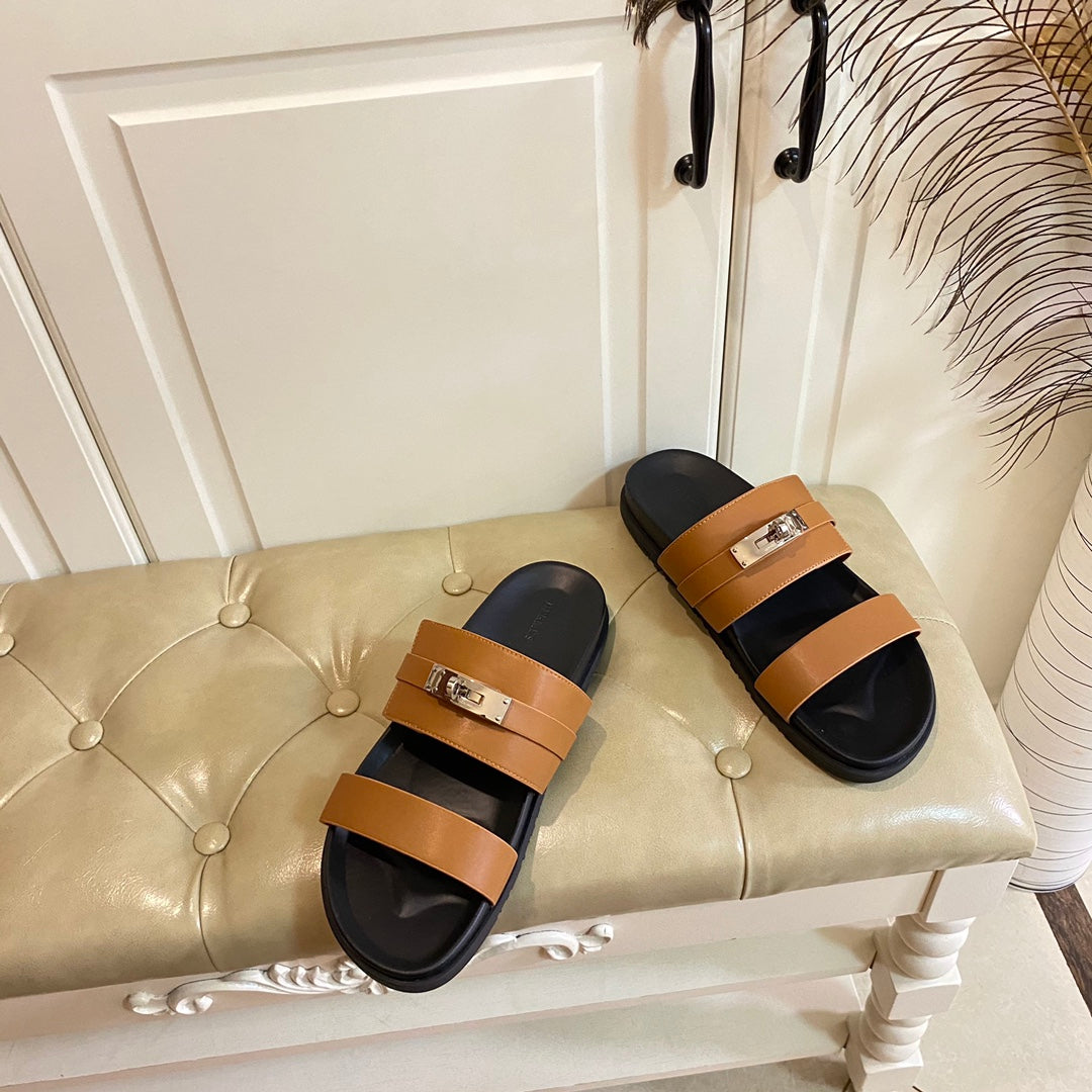 HM Jackson Sandal Brown Orange Calfskin 958041