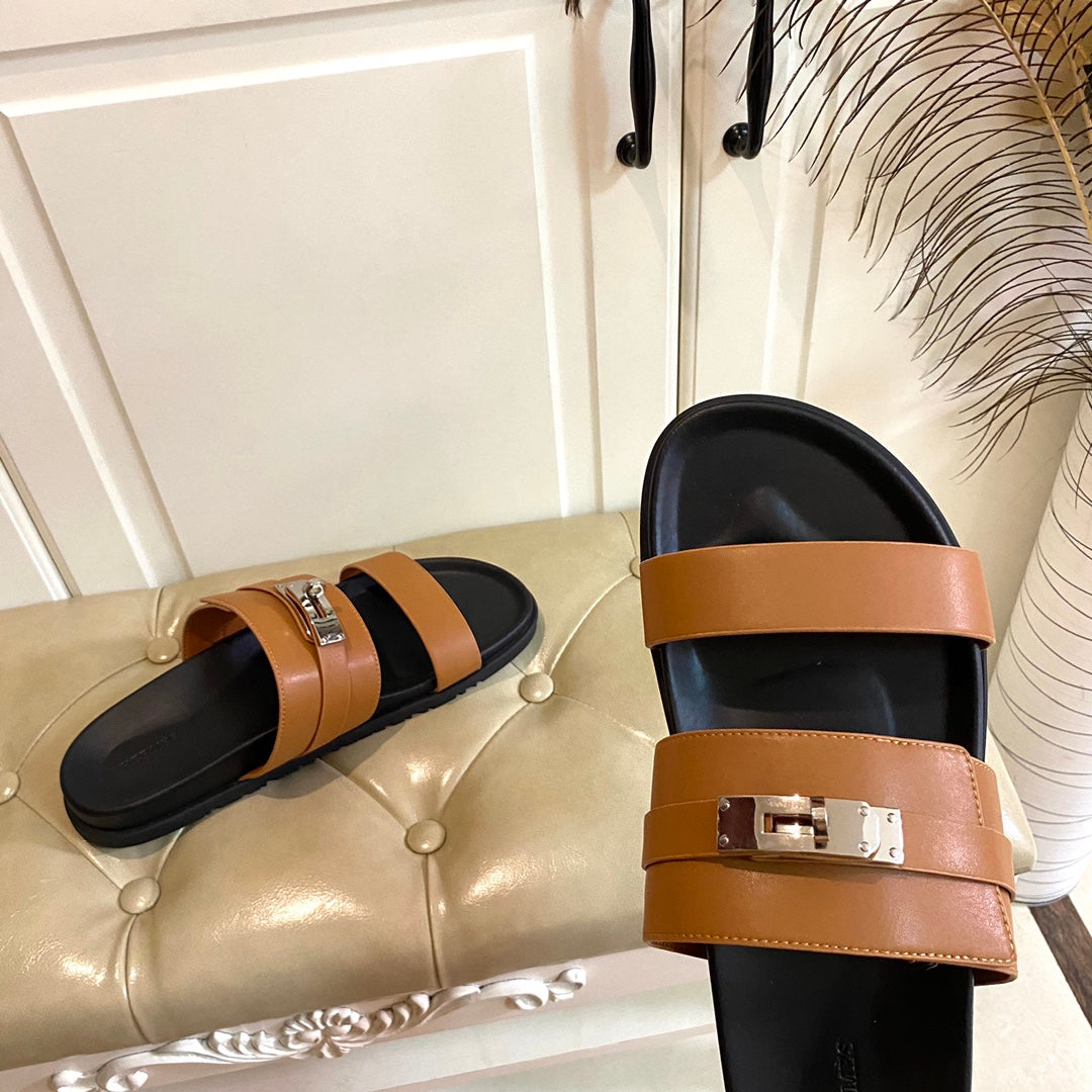 HM Jackson Sandal Brown Orange Calfskin 958041