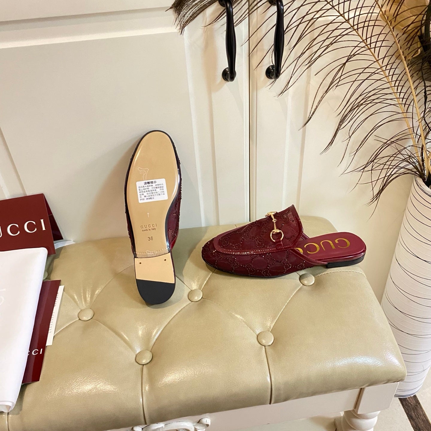 GG PrinceTown Mule Dark Red Mesh With Crystal