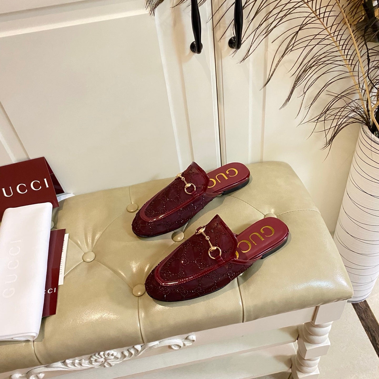 GG PrinceTown Mule Dark Red Mesh With Crystal