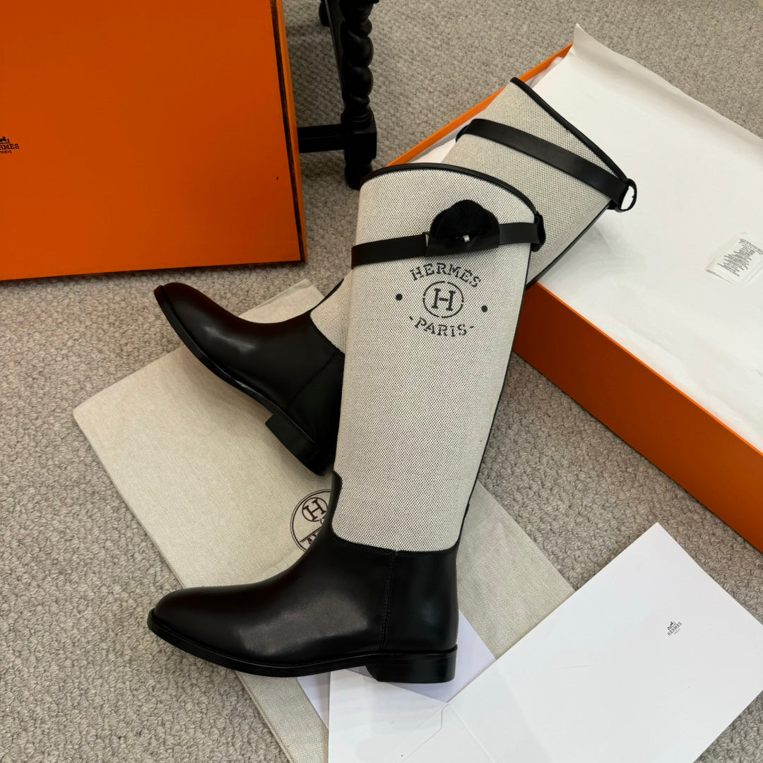 HM Jumping Boot In White Mix Black Calfskin And Burlap  973841