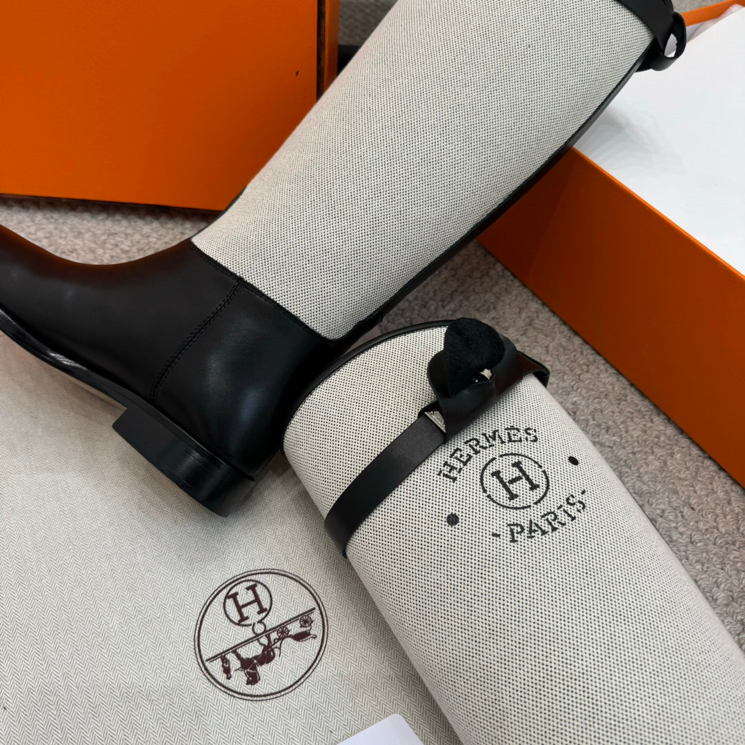 HM Jumping Boot In White Mix Black Calfskin And Burlap  973841