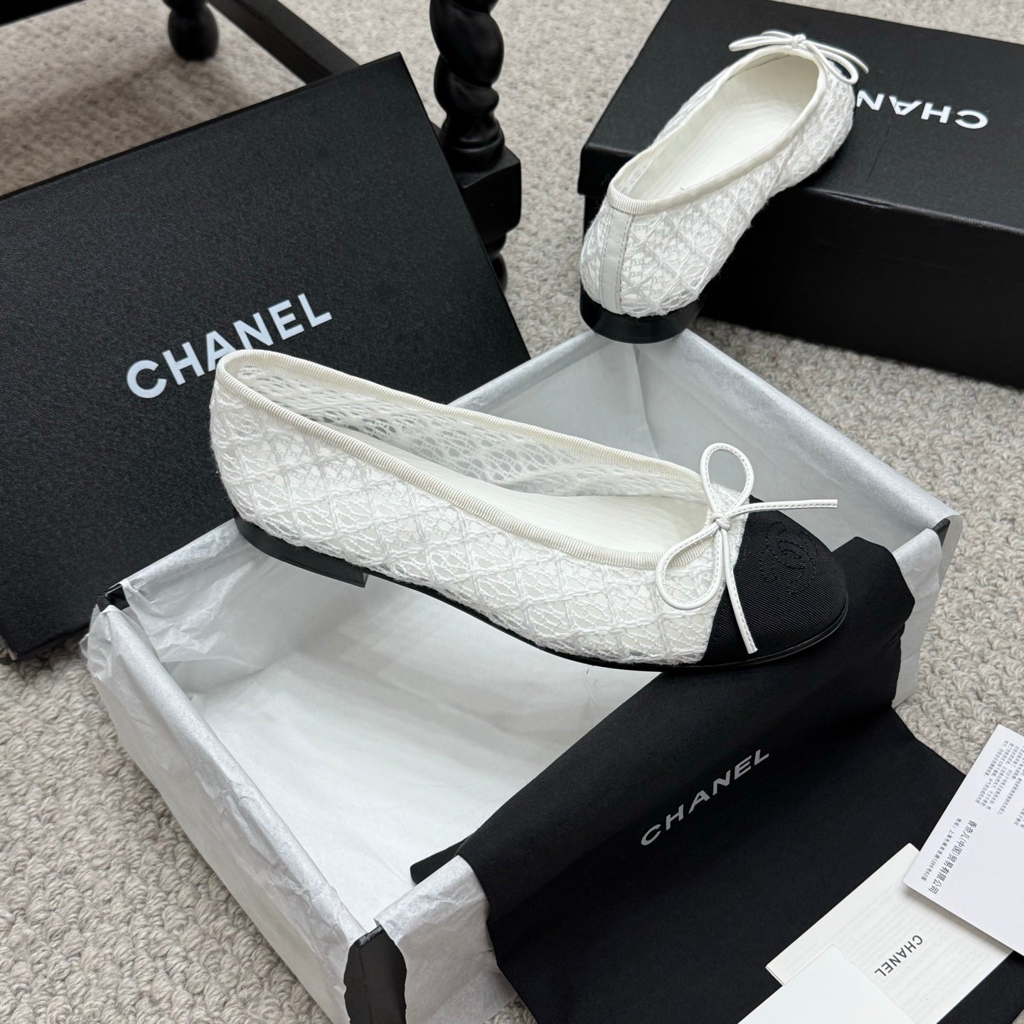 CC 25p Ballet Flat White Cotton Mesh Fabric Grosgrain
