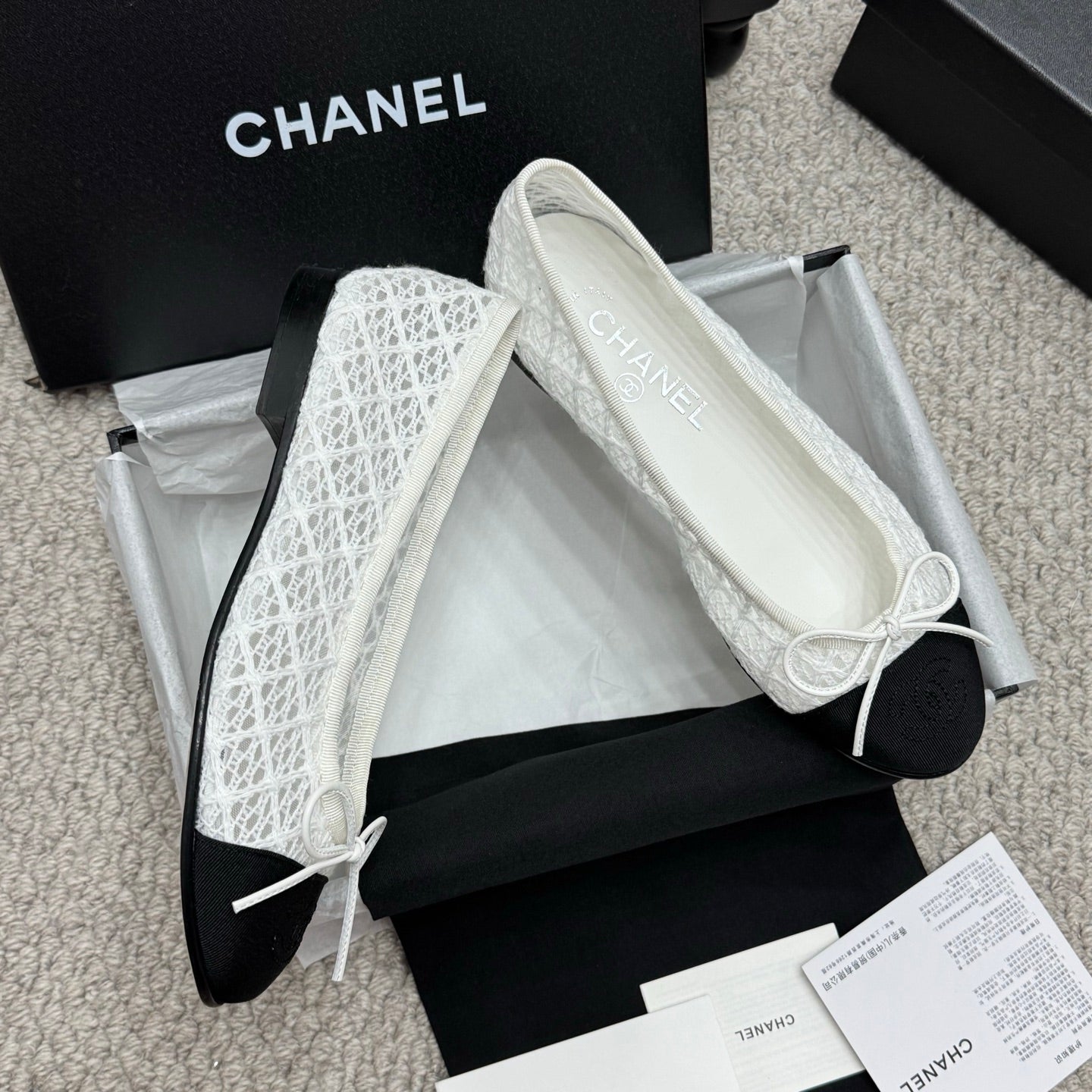 CC 25p Ballet Flat White Cotton Mesh Fabric Grosgrain