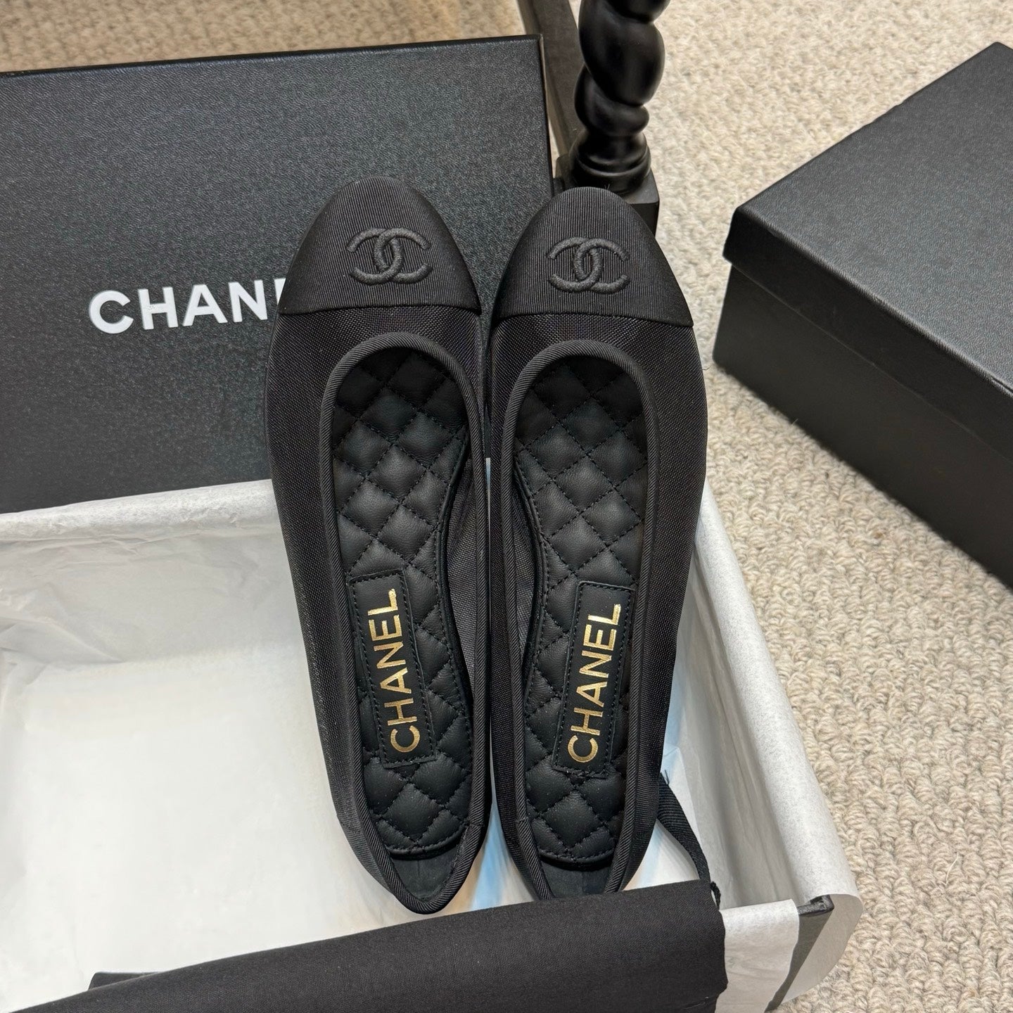 CC 25p Ballet Flat Black Mesh Fabric Grosgrain