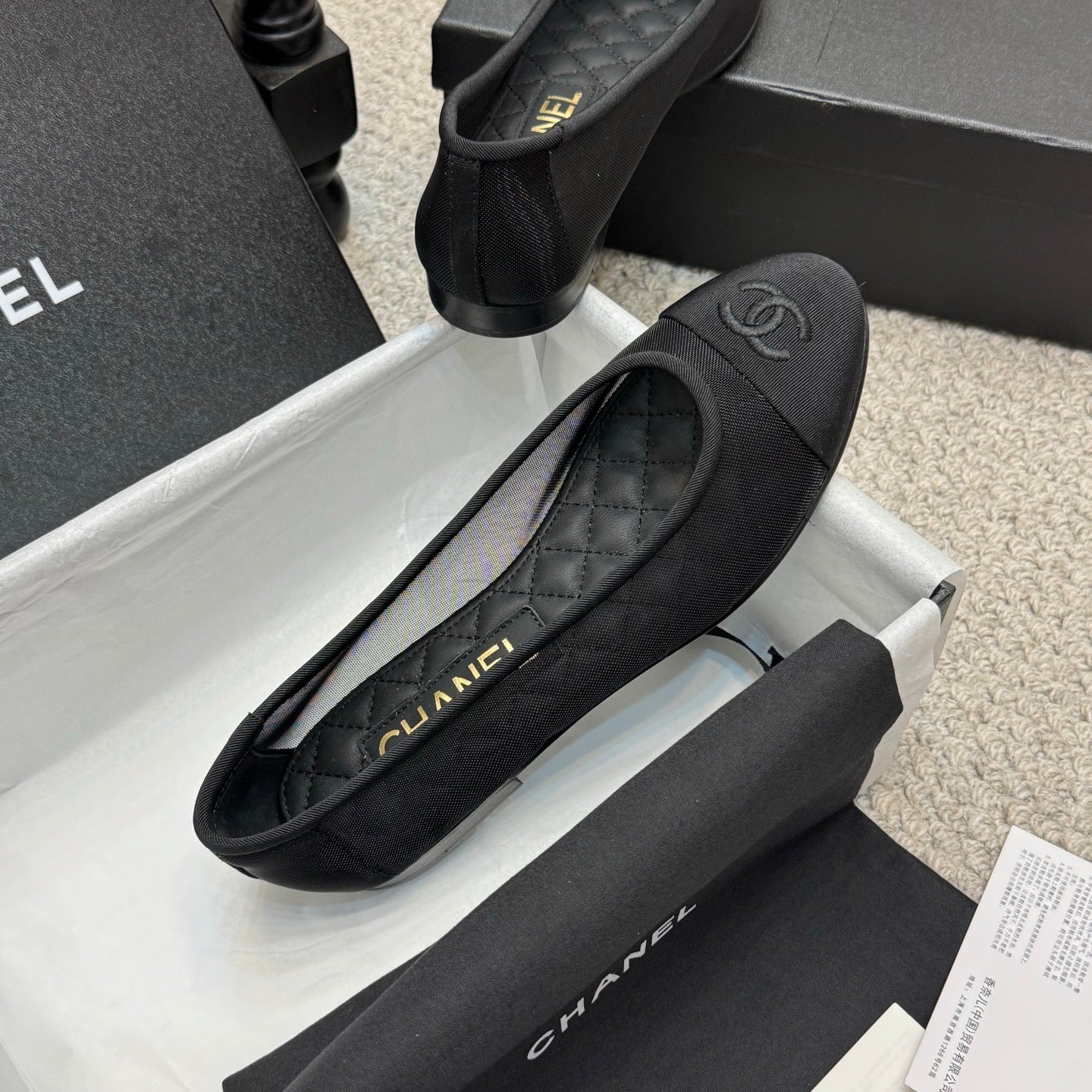 CC 25p Ballet Flat Black Mesh Fabric Grosgrain