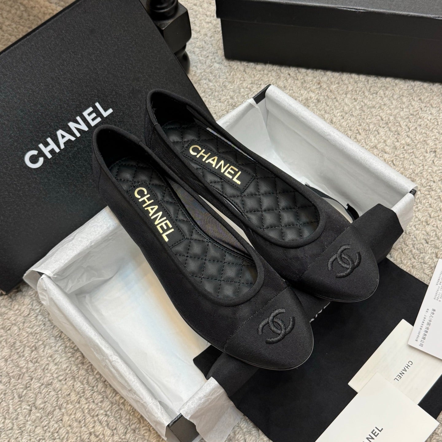 CC 25p Ballet Flat Black Mesh Fabric Grosgrain