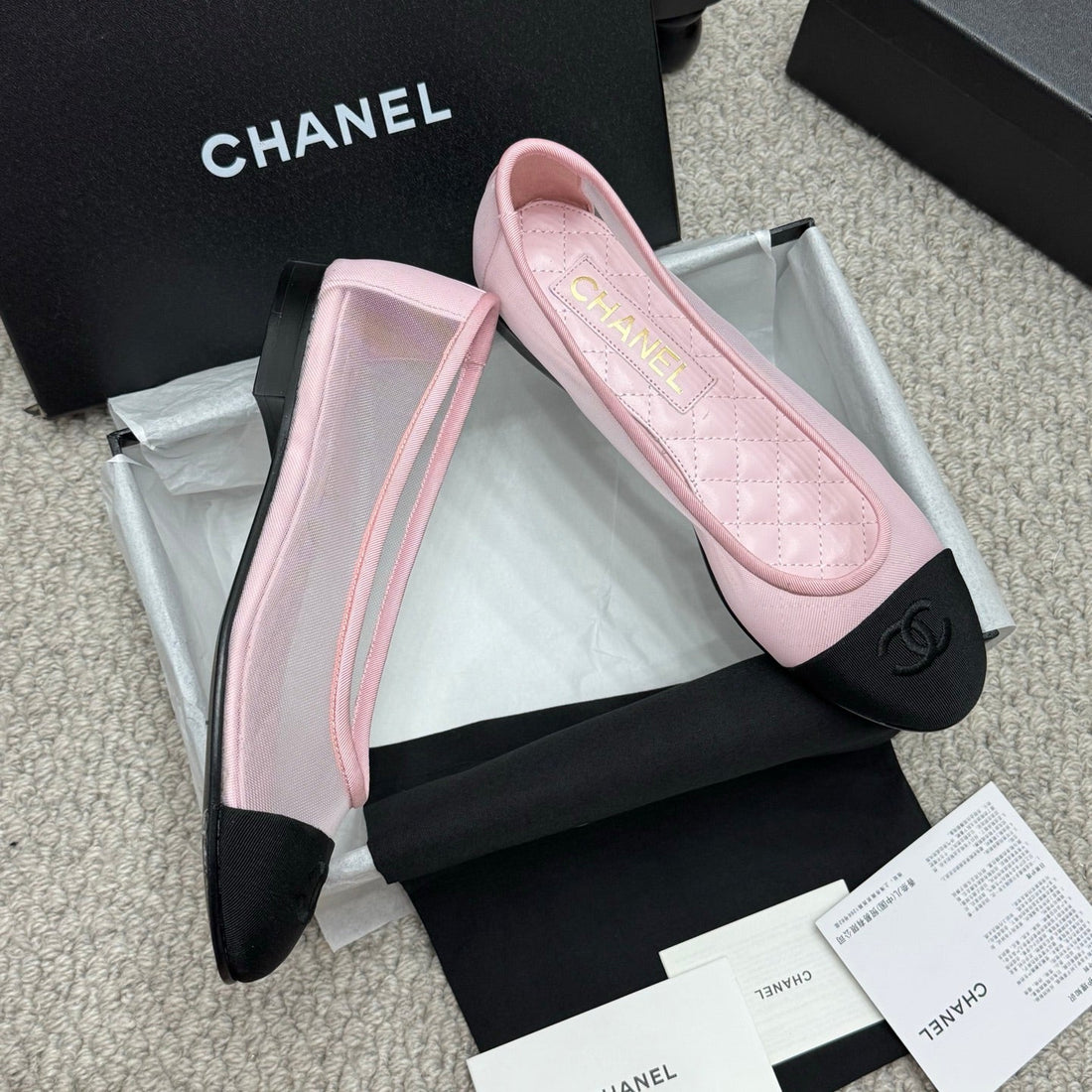 CC 25p Ballet Flat Pink Mesh Fabric Grosgrain