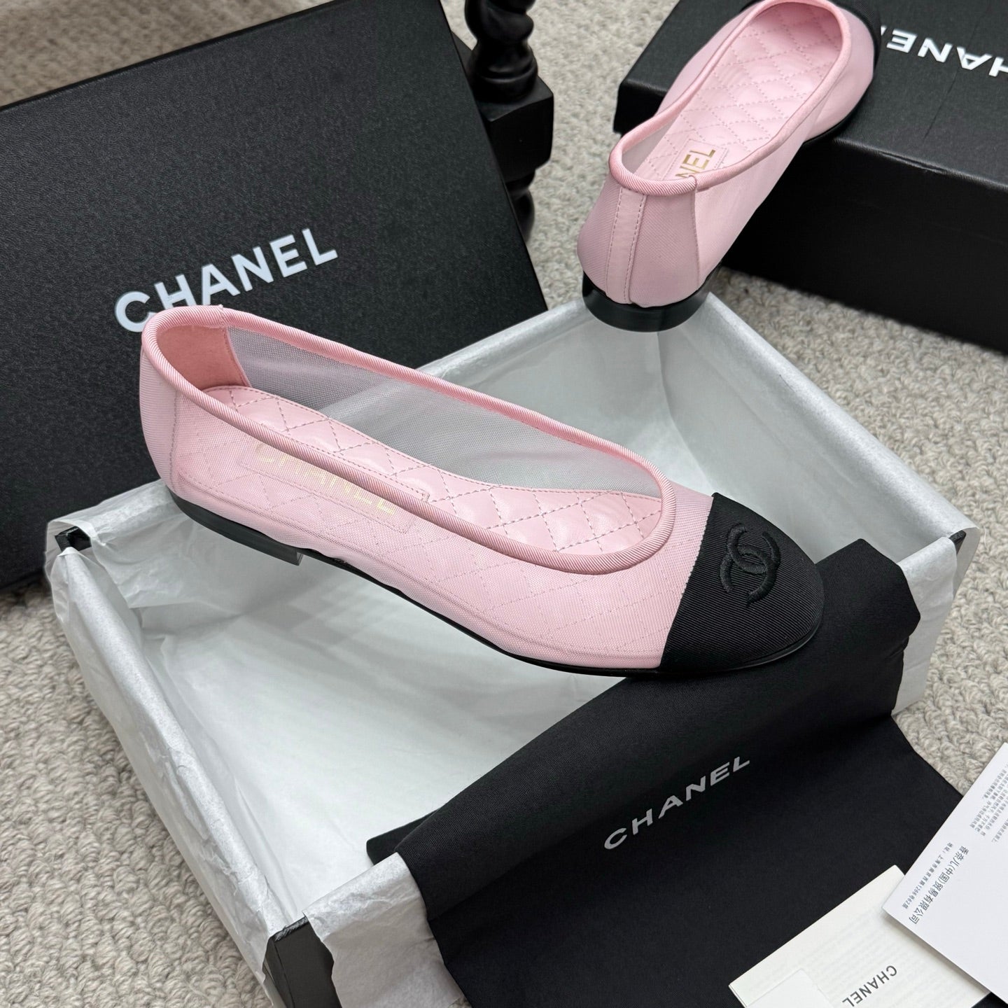 CC 25p Ballet Flat Pink Mesh Fabric Grosgrain