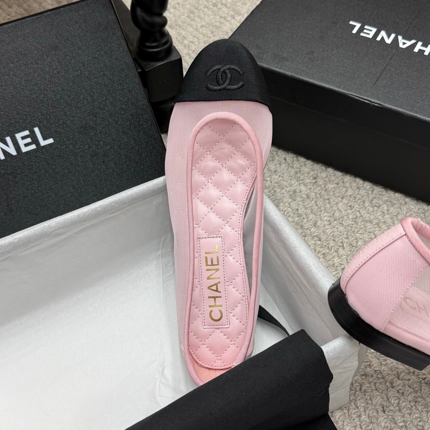 CC 25p Ballet Flat Pink Mesh Fabric Grosgrain